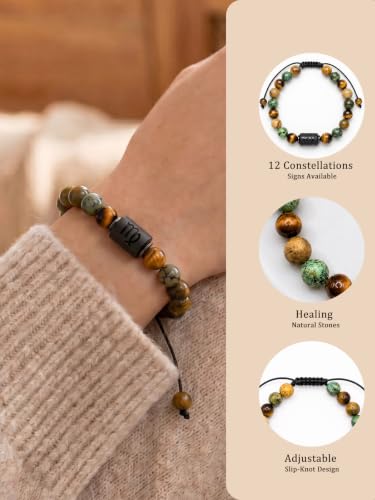 Zodiac Bracelet for Women and Men, Zodiac Sign Natural Stone Beaded Bracelet, Adjustable Horoscope Astrology Bracelet with Zodiac Card, Birthday Gift for Her Him - color: Virgo