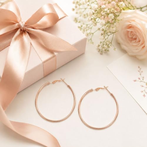 Big Chunky Gold Hoop Earrings for Women Beaded Large Statement Earrings Lightweight Fashion Jewelry Daily Wear Party Gift - color: E2:Rose Gold 5cm