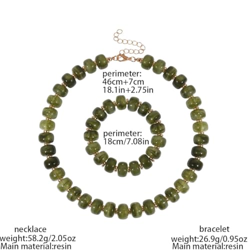 KOSMOS-LI Colorful Beaded Necklace for Women Unique Resin Beads Choker Necklaces Boho Statement Chunky Necklace Summer Vacation Jewelry - color: green