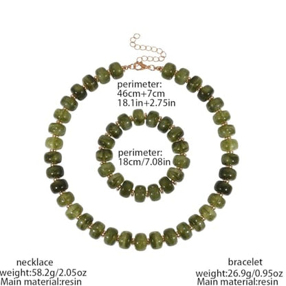 KOSMOS-LI Colorful Beaded Necklace for Women Unique Resin Beads Choker Necklaces Boho Statement Chunky Necklace Summer Vacation Jewelry - color: green