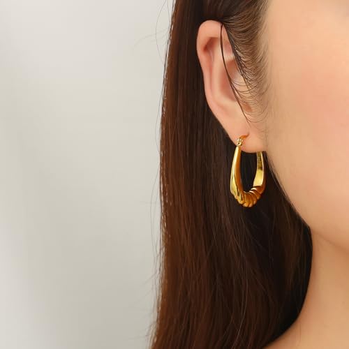 Hoop Earring for Women Hypoallergenic Stainless Steel Gold Hoop Dangle Earrings for Women 18K Gold Plated Stud Earring Chunky Twisted Hoop Gift for Women