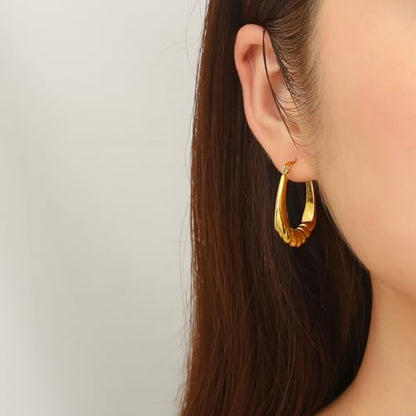 Hoop Earring for Women Hypoallergenic Stainless Steel Gold Hoop Dangle Earrings for Women 18K Gold Plated Stud Earring Chunky Twisted Hoop Gift for Women