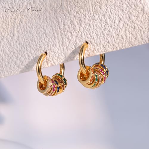 Milan Chiva 14K Gold Plated Small Huggie Dangle Earrings | Lightweight Trendy Heart Dainty Jewelry Hypoallergenic Chunky Gold Hoops Earrings Jewelry Mothers Day Gift for Women - color: A-Gold