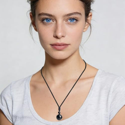 2pcs Natural Crystal Stone Lucky Coin Crystal Necklace Donut Pendnat, 16mm Stone Bead Pendant for Women and Men Necklace - color: Black Obsidian