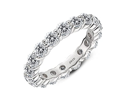 AINUOSHI Eternity Ring, 925 Sterling Silver Engagement Promise Ring for Women,Emerald Oval Radiant Round Cushion Cut Cubic Zirconia CZ Fine Ring,Stackable Full Eternity Wedding Band - color: Round Cut