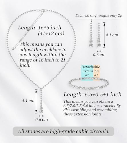 GZWHD Wedding Jewelry Sets for Bride Bridesmaid Women Cubic Zirconia Necklace Earrings Bracelet Set Gift for Mother Friend Wife Daughter Sister Party Prom Jewelry - color: 004-White