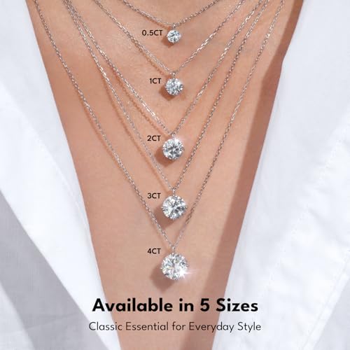 KRKC Moissanite Pendant Necklace for Women, 0.5CT/1CT/2CT/3CT/4CT Lab Created Diamond Solitaire Pendant, VVS1 Clarity D Color, Adjustable 14K White Gold Plated S925 Sterling Silver Chain, Jewelry Gift for Anniversary Valentines Christmas Day - color: Silv