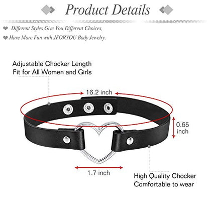 Nipple Ring with Choker Necklaces Stainless Steel Nipple Rings Chain Heart Cat Head Punk Chokers for Women Nipple Barbell Piercing Jewelry - color: Black PU Leather Heart Style
