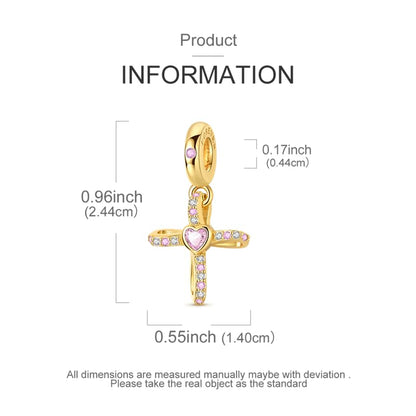 Gold Flower Family Charms for Bracelet Bead Charm for Women Jewelry Present - style: Gold Cross