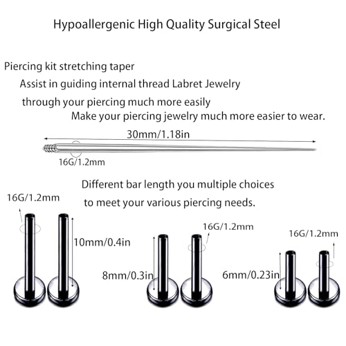 16G Monroe Lip Piercing Jewelry Labret Studs Tragus Hoop Earrings Nose Piercing Flat Back Helix Earring - color: black, size: 16G*8mm