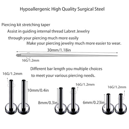 16G Monroe Lip Piercing Jewelry Labret Studs Tragus Hoop Earrings Nose Piercing Flat Back Helix Earring - color: black, size: 16G*8mm
