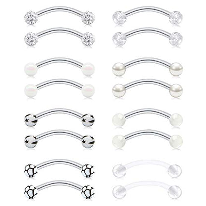 FECTAS 14g Stainless steel Nipple Rings Curved Barbell Piercing Jewelry Petite Belly Button Rings Curved Barbells for Women Men - style: silver-16pcs-1