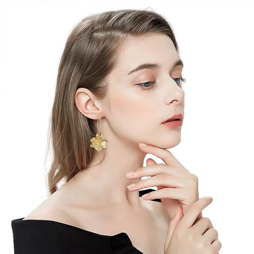 Bohemian Daisy Flower Matte Floral Long Petal Drop Dangle Earrings Layered Tiered for Women Chic Boho Wedding Jewelry - color: Gold