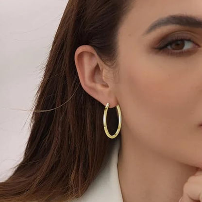 Clip On Hoop Earrings For Women No Piercing Earrrings Spring Hoops for Non-Pierced Ears - color: 3cm/1.18"-gold