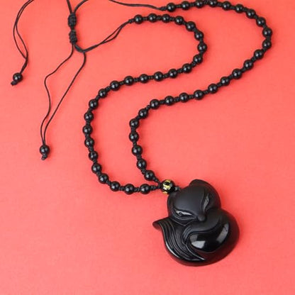 Anjiucc Natural Gemstone Tree of Life Black Obsidian/Golden Obsidian Pendant Necklace for Male and Female Necklace - color: Fox
