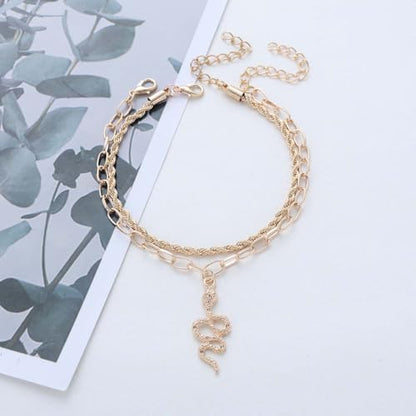 Boho Layered Snake Anklet Bracelet Gold Snake Dangle Ankle Bracelets Chunky Paperclip Chain Anklet Punk Double Layer Anklets Foot Chain Jewelry for Women - color: Gold