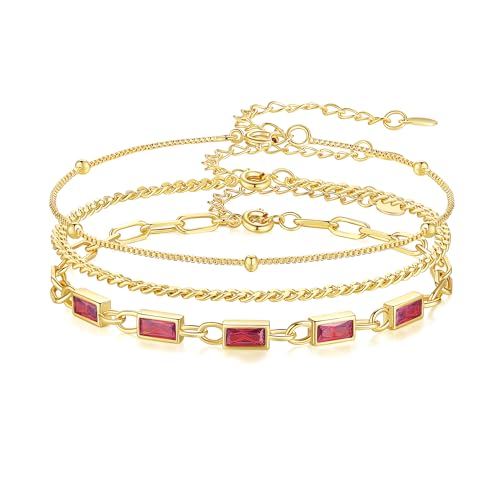 Gold Birthstone Bracelet for Women, 18K Gold Plated Layered Jewelry Bracelet Set, Womens Dainty Stackable Bracelets Link Paperclip Chain Valentines Day Gift for Wife Her - color: Gold-01-Jan./07-Jul.
