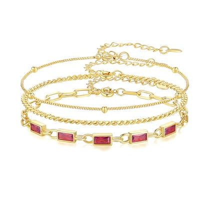 Gold Birthstone Bracelet for Women, 18K Gold Plated Layered Jewelry Bracelet Set, Womens Dainty Stackable Bracelets Link Paperclip Chain Valentines Day Gift for Wife Her - color: Gold-01-Jan./07-Jul.