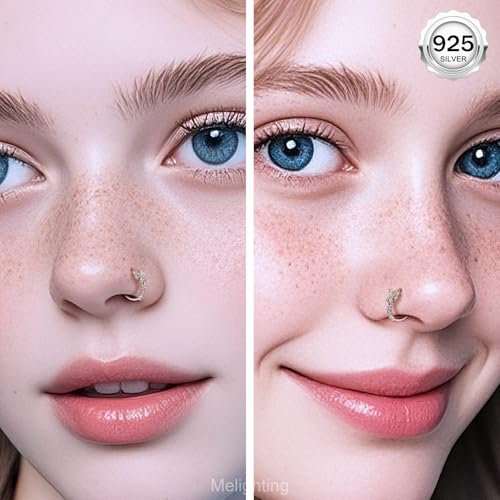 Melighting 20G Nose Ring Hoop 925 Sterling Silver Butterfly Flower Nose Hoop Seamless Open Helix Piercing Clear Double CZ 8 mm Cartilage Earring Nose Piercing for Women - color: Butterfly