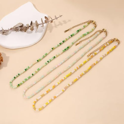 JSJOY Tiny Crystal Beaded Choker Necklaces for Women Colorful Beaded Necklace Dainty Choker Necklaces Simple Boho Jewelry Gifts for Teens Handmade Shining Bead Necklaces Gifts - color: Yellow