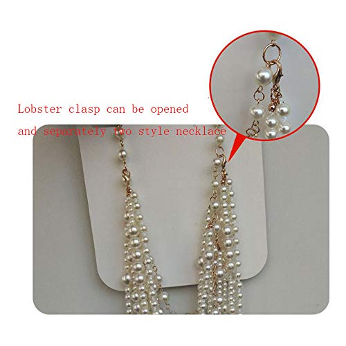 Multilayer Strand Chain Faux Pearls Flapper Beads Cluster Long Choker Necklace - color: Gold White Necklace+Pierced Earrings