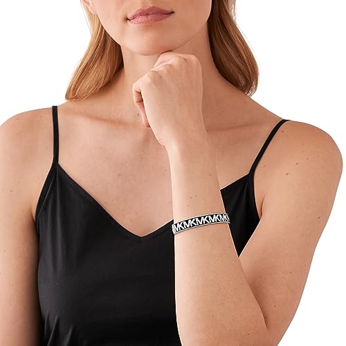 Michael Kors Silver-Tone Bracelet for Women; Bracelets; Jewelry for Women - color: Silver/Black MK Bangle