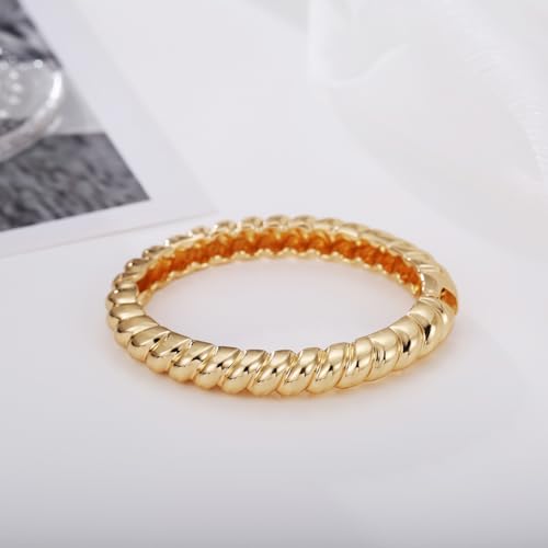 Golden Polished Chunky Twisted Hinged Waterdrop Bangle Bracelet for Women Spiraled Oval Bangle Bracelet - color: Gold Twisted Oval Bangle