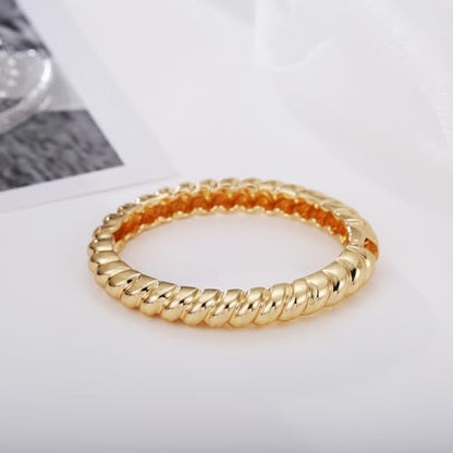 Golden Polished Chunky Twisted Hinged Waterdrop Bangle Bracelet for Women Spiraled Oval Bangle Bracelet - color: Gold Twisted Oval Bangle