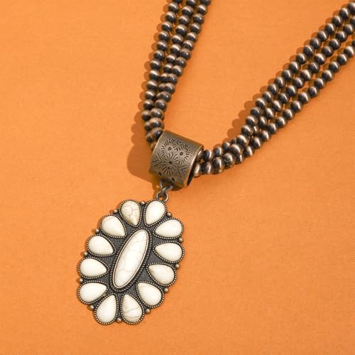 NEWITIN 4 Pieces Silver Bohemian Jewelry Set for Women Fashion Costume Jewels Turquoise Necklace Bracelet Earrings Western Turquoise Jewelry Set for Women - color: White Turquoise A