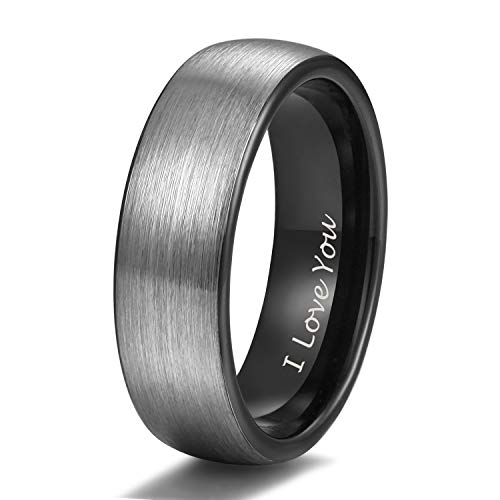 TRUMIUM 4mm 6mm 8mm Tungsten Rings for Men Women Engagement Wedding Band Brushed Black Comfort Fit Size 4-15 - color: 6mm Black I Love You