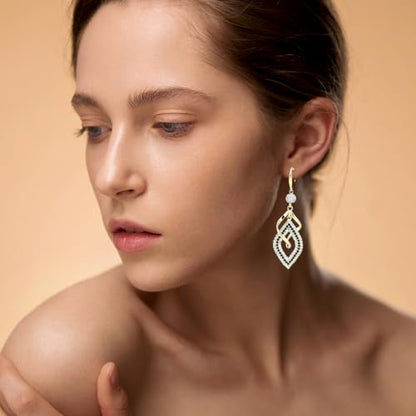 Bohemian Long Drop Dangle Earrings for Women, Chic Boho CZ Wedding Jewelry | Hypoallergenic 14K Gold 925 Sterling Silver Handmade Linear SwirlWire Diamond Earrings,Christmas&Mother's Day,Gifts for Women - color: Gold