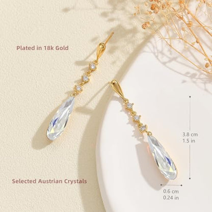 VONSSY Austrian Crystal Teardrop Drop Dangle Earrings Gold Plated Silver Post Zircon Gemstone Jewelry Gift for Woman Girlfriend Mom Wife - color: White