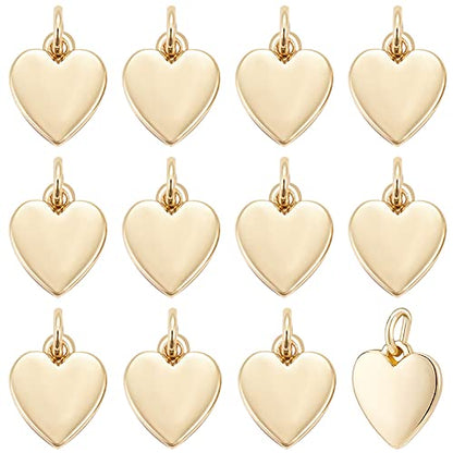 BENECREAT 16 Pcs Heart Pendants, 18K Real Gold Plated Brass Charm | 9.5x8x1mm, Shiny Heart Charm, Soild Heart Pendant With Jump Rings for Valentine's Jewelry & Bracelets, DIY Projects - color: Heart