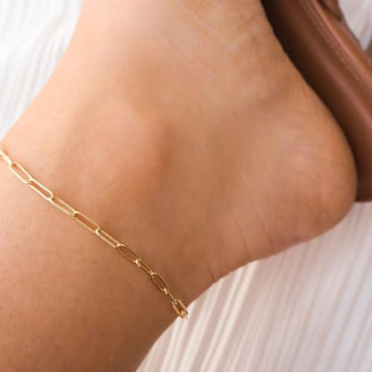 Gold Stainless Steel Anklet Chain for Women Adjustable Ankle Bracelet Fashionable Simple Design, Round mold chain - color: Gold+ Square chain, size: 22+3cm