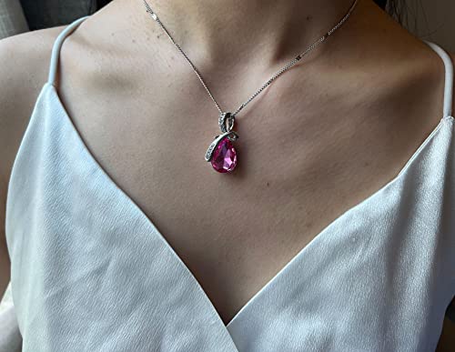 4 Pieces Fashion Teardrop Crystal Rhinstone Pendant Necklace Earring Bracelet Jewelry Set for Women Lady Wedding Birthday Party Prom Gifts - color: Pink