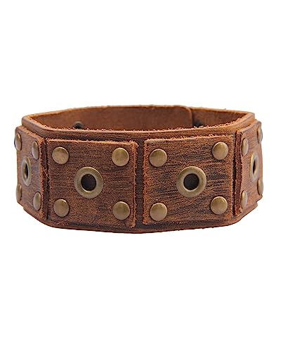 Jeilwiy Punk Leather Wristbands for Men Bracelets Handmade Wide Cuff Bangle Braided Jewelry Black Brown Adjustable - Punk Father's Gifts - color: Leather Wristband