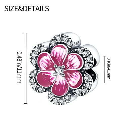 925 Sterling Silver Charms for Bracelets Necklaces Dangle Pendant With 5A Cubic Zirconias Bead Charm for Women DIY Jewelry - style: Red Lucky Flower Charm