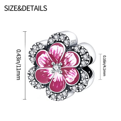 925 Sterling Silver Charms for Bracelets Necklaces Dangle Pendant With 5A Cubic Zirconias Bead Charm for Women DIY Jewelry - style: Red Lucky Flower Charm