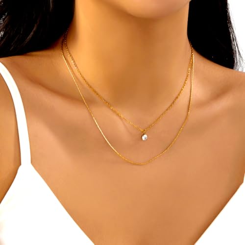 Gmai Layered Necklaces for Women Gold Plated 3/4/5 Piece Adjustable Stackable Necklace Set with Pearl Cross Coin Pendant Dainty Gold Silver Choker Chain Jewelry Gift for Her - style: Zircon 2PC