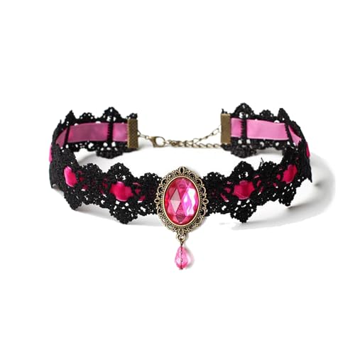 CSIYANJRY99 Gothic Choker Necklace for Women Halloween Red Crystal Vampire Choker Steampunk Lace Choker Witch Costume Accessories - style: Punk