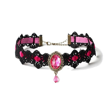 CSIYANJRY99 Gothic Choker Necklace for Women Halloween Red Crystal Vampire Choker Steampunk Lace Choker Witch Costume Accessories - style: Punk
