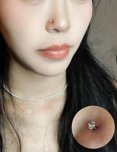 20G 18G 16G Titanium Flat Back Nose Rings Studs Hypoallergenic Lip Labret Monroe Medusa Internally threaded Tragus Cartilage Helix Earrings Studs Piercing Jewelry for Women Men 6mm 8mm 10mm - color: 16G -Flat Back With Screw on Tops-Clear CZ