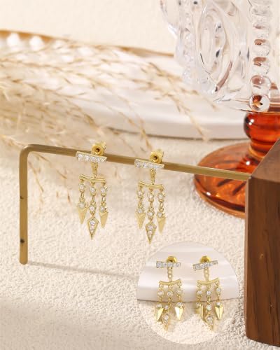 Dangle Gold Earrings for Women Trendy Triple Huggie Chain Earrings 14K Gold Plated Statement Cute Drop Dangle Earrings Dainty Hypoallergenic Chunky Hoop Earrings Fun Earring Stacks Jewelry - color: G-Spiked Earrings