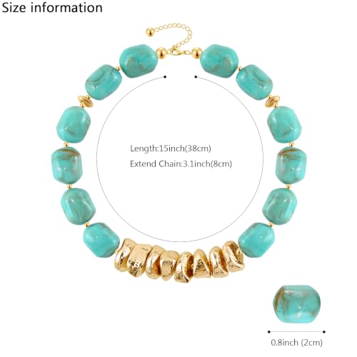 VIBILIA Boho Beaded Chunky Statement Necklace for Women Y2K Summer Jewelry | Boho Handmade Large Resin Bead Strand, Trendy Statement Summer Vacation Holiday Jewelry - color: Oval-Turquoise