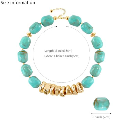 VIBILIA Boho Beaded Chunky Statement Necklace for Women Y2K Summer Jewelry | Boho Handmade Large Resin Bead Strand, Trendy Statement Summer Vacation Holiday Jewelry - color: Oval-Turquoise