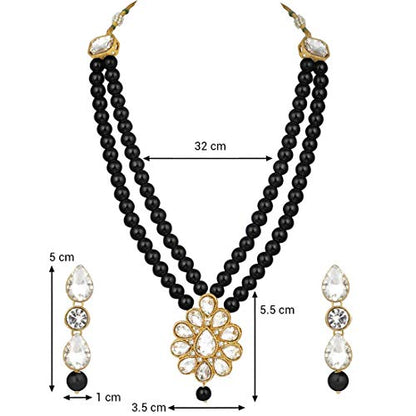 Aheli Wedding Faux Kundan Pendant Beaded Necklace Earrings Set Bollywood Indian Bharatanatyam jewellery set Gift for Women - color: Black