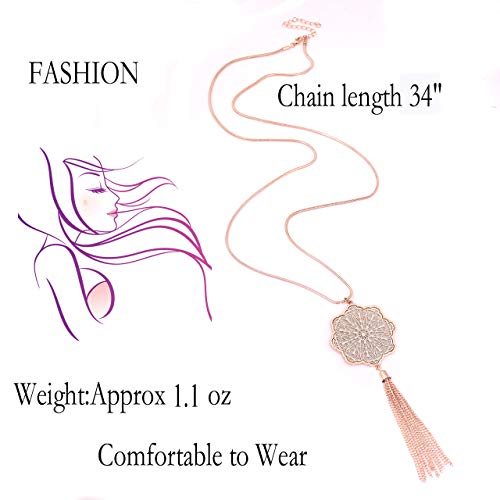 MOLOCH Long Necklaces For Woman Disk Circle Pendant Necklaces Tassel Fringe Necklace Set Statement Pendant - color: floral-shaped-rose gold