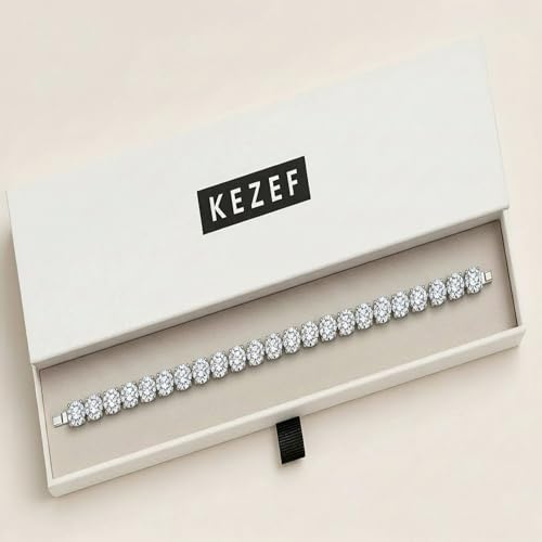 KEZEF Tennis Bracelet for Women, 7mm Round CZ, Silver Plated Brass, 6.5–8 Inch, Fold-Over Clasp - color: White CZ, size: 7 Inch