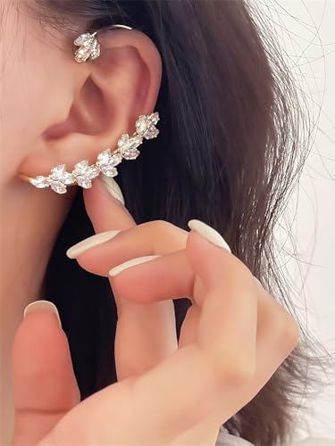 2Pcs Rhinestone Butterfly Earrings Ear Cuffs Non-Pierced Fake Earrings Butterfly Climber Wrap Around Earring Dainty Adjustable Ear Clip Jewelry for Women - color: StyleB-2 Pairs-Silver&Gold