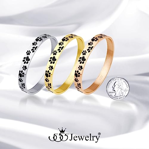 555Jewelry Stainless Steel Solid Slip-On Dog Lover Paw Cuff Bangle for Women & Ladies - color: Rose Gold